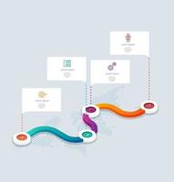 Infografía de línea de tiempo isométrica abstracta 4 pasos con mapa mundial para negocios y presentación vector