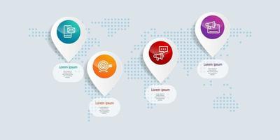 abstract horizontal timeline infographics 4 steps with world map for business and presentation vector