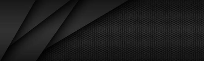 Black modern material design with hexagonal pattern, dark overlayed sheets of paper, corporate template for your business, vector abstract widescreen background