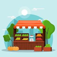 tienda de verduras de frutas frescas puesto de comestibles en el mercado ilustración vector