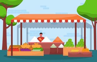 tienda de verduras de frutas frescas puesto de comestibles en el mercado ilustración vector