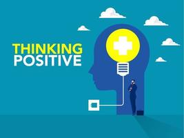 Businessman standing idea with lightbulb on human head Positive thinking business concept new idea creativity concept in vector. vector