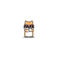 Cute shiba inu dog with sunglasses crossing arms cartoon, vector illustration
