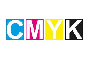 icono de impresión cmyk. cuatro cuadrados en símbolo de colores cmyk. cian, magenta, amarillo, clave, rayas negras aisladas sobre fondo blanco vector