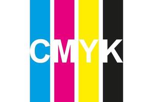 icono de impresión cmyk. cuatro líneas en símbolo de colores cmyk. cian, magenta, amarillo, clave, rayas negras aisladas sobre fondo blanco vector