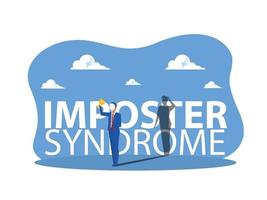 imposter syndrome, business holding on carnival masks with happy or sad expressions. vector
