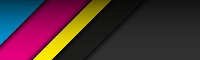 Encabezado de material moderno negro con capas superpuestas en colores CMYK. banner para su negocio. vector de fondo de pantalla panorámica abstracta