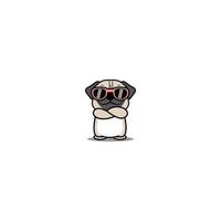 Cute pug dog with sunglasses crossing arms cartoon, vector illustration