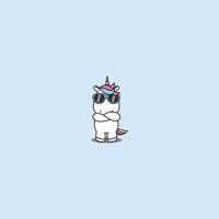 Cute unicorn with sunglasses crossing arms cartoon, vector illustration