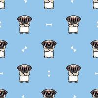 Cute pug dog with sunglasses crossing arms cartoon seamless pattern, vector illustration