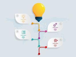 abstract light bulb   infographics 4 steps with world map for business and presentation vector