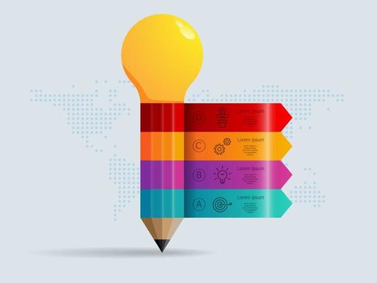 abstract pencil   infographics 4 steps with world map for business and presentation