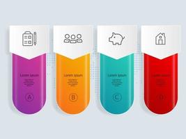 Infografía de línea de tiempo horizontal abstracta 4 pasos con plantilla de mapa mundial para negocios y presentación vector