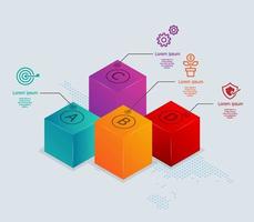 Cuadros abstractos infografías isométricas 4 pasos con mapa mundial para negocios y presentaciones vector