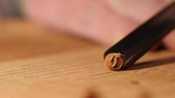 Wood Carver Macro Cuts Tea Tray with A Chisel. Contains Sound ASMR video