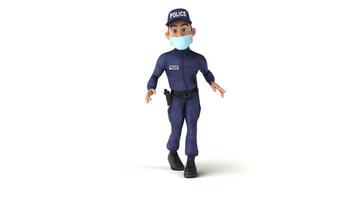 Policial de desenho animado 3D divertido dançando com uma máscara video