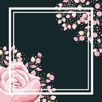 frame with pink rose flower and buds vector