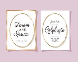 Two wedding invitations with gold frames vector design