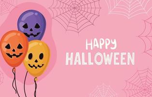 Halloween pumpkin balloons with spiderwebs vector design