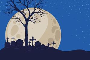 Halloween background with cemetery scene at night vector