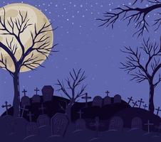 Halloween background with cemetery scene at night vector