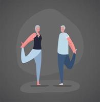 Senior citizen couple stretching vector