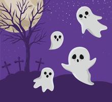 fantasmas de halloween frente al diseño vectorial del cementerio vector