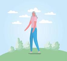 Senior citizen woman walking in the park vector