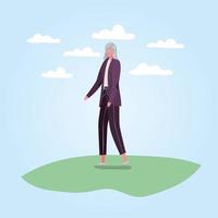 Senior citizen woman walking in the park vector