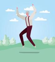 Senior citizen man jumping outdoors vector