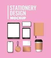 Stationery full pack mockup design vector