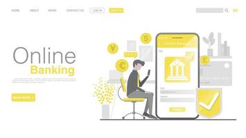 Online Banking and Mobile Payment. Landing page in Flat Style. vector