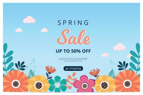 Hello spring sale banner with blossom bloom. Sale banner. Vector illustration. Hand drawn.