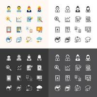 Vector flat icons set of business finance technology outline concept.