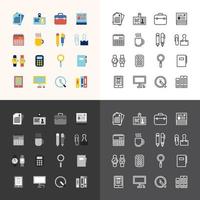 Vector conjunto de iconos planos de concepto de esquema de herramientas de oficina de negocios.