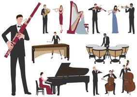 Performing Musicians Vector Flat Illustration Set. Easy To Use Illustrations Isolated On A White Background.