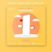 editable social media post template. 3D social media banner ads with realistic smartphone vector