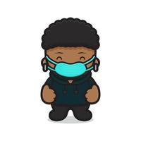 cute boy wearing hoodie and mask with good pose vector