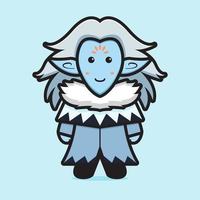 Ilustración de icono de vector de dibujos animados de personaje de mascota de duende de hielo lindo