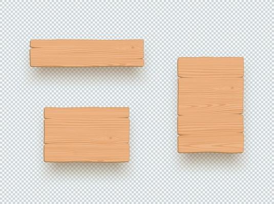 Wooden Sign Plain Empty 3d Board Elements Set