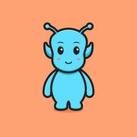 Cute blue alien mascot character cartoon vector icon illustration