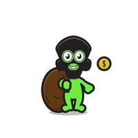 cute alien robber character steal money vector