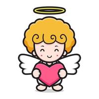 cute angel cartoon character hug heart vector