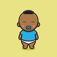 cute black baby character with blue t-shirt vector