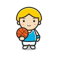 personaje de niño lindo jugando baloncesto vector