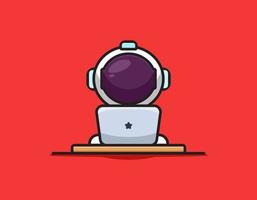 Cute astronaut character playing laptop cartoon vector icon illustration