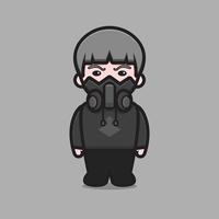 Cute boy character wear mask cartoon vector icon illustration