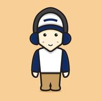 Cute boy listening music with headset cartoon vector icon illustration