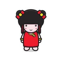 cute chinese girl character smile vector