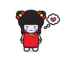 cute chinese girl character feel heartbreaking vector